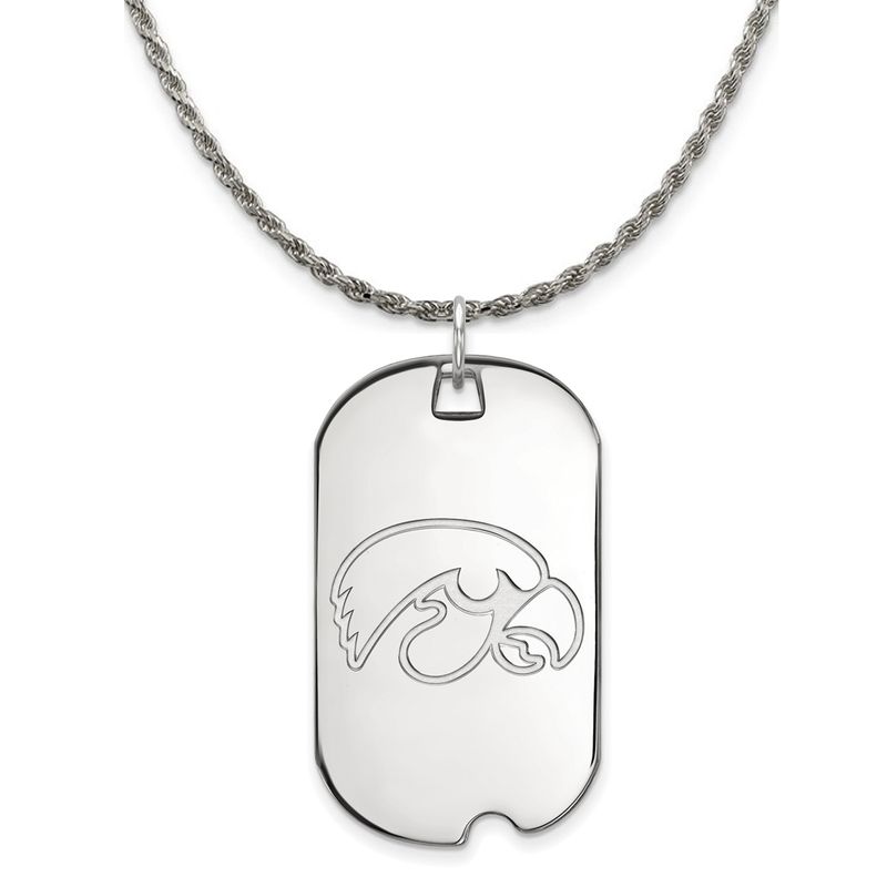 Sterling Silver U. Of Iowa Large Dog Tag Pendant Necklace - 26 In